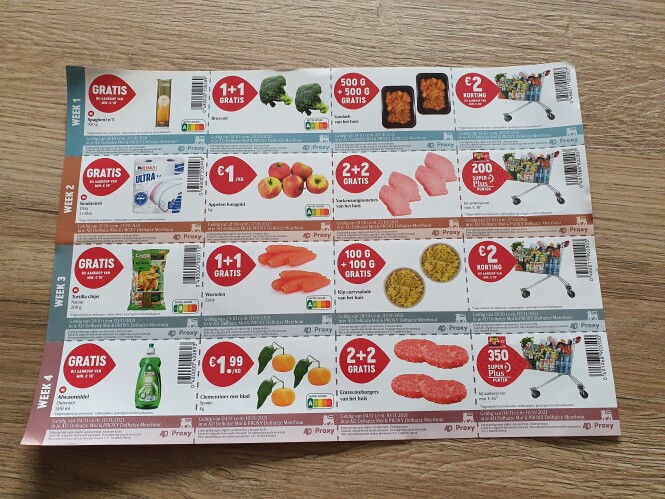 Flyer met bonnen van AD/Proxy Delhaize ontvan...