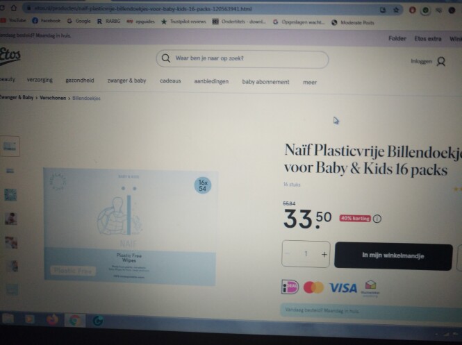 Naïef plasticvrije billendoekjes 16 pakken x...
