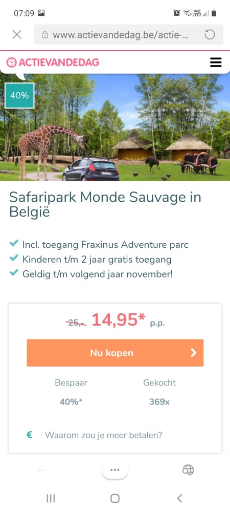 Via actie van de dag nu bobbejaanland 29,90€...