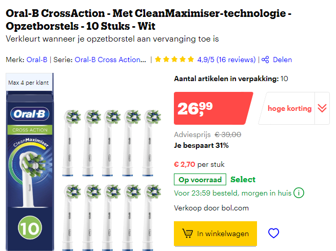 Opzetborstels van Oral-B aan 26,99 euro voor...