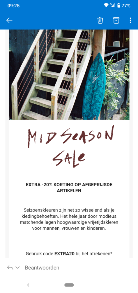 Bij O'Neill 20% extra korting bovenop de sold...