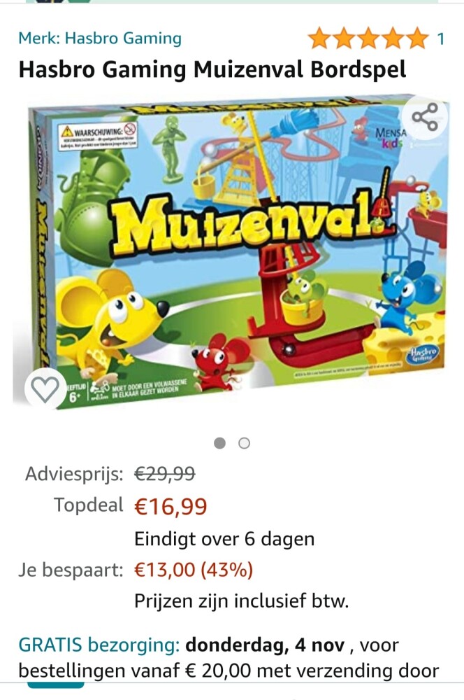 Bij Amazon.nl Hasbro gaming muizenval bordspe...