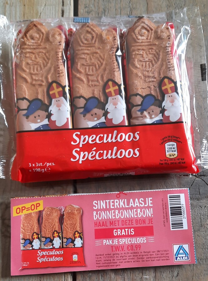 GRATIS pakje speculoos met bon in ALDI gekreg...