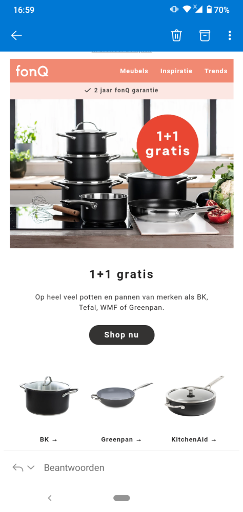 Bij fonq heel wat potten en pannen 1+1 gratis...