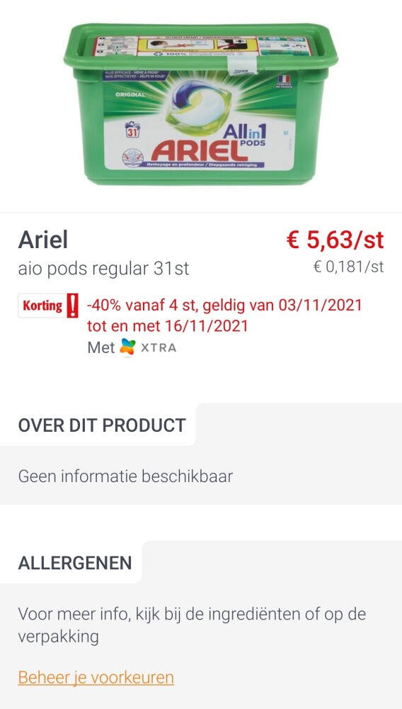 Colruyt Ariel pods regular 31 stuks staat hee...