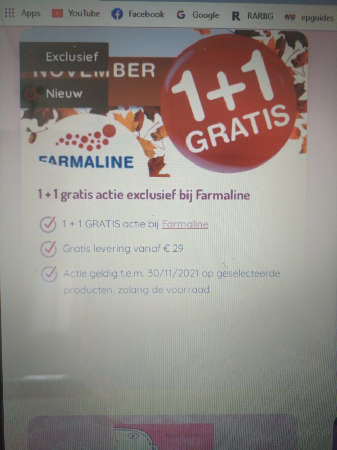 1+1 gratis actie bij Farmaline tem 30 11 21 o...