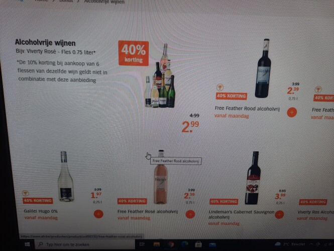 Ah vanaf 15/11 -40% op alcoholvrije wijnen 0,...