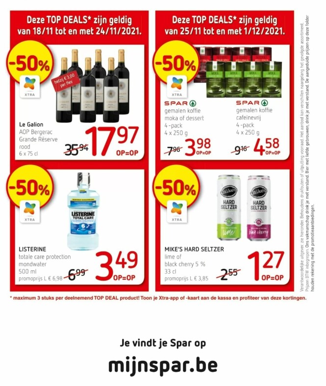 Spar -50% le galion, -50% listerine totale ca...