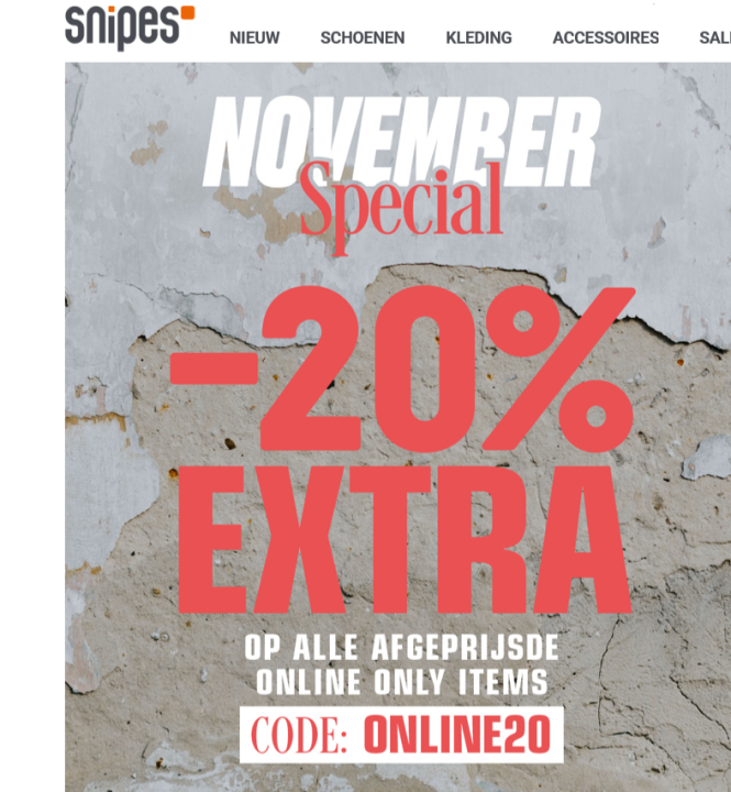 20% extra korting op alle afgeprijsde online...