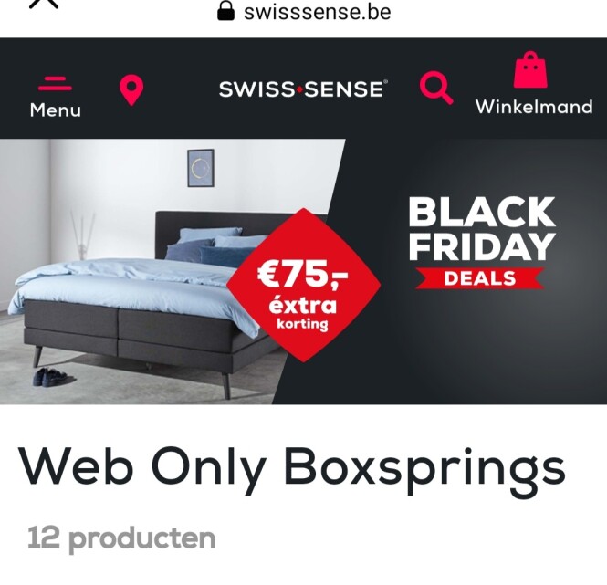 swisssense.be €75% extra korting op boxspring...