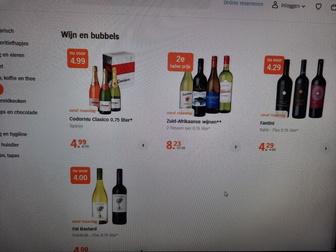 Ah vanaf maandag vodorniu clasico 0,75l 4,99€...