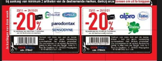 Cora kortingsbonnen -20% bij aankoop van min....