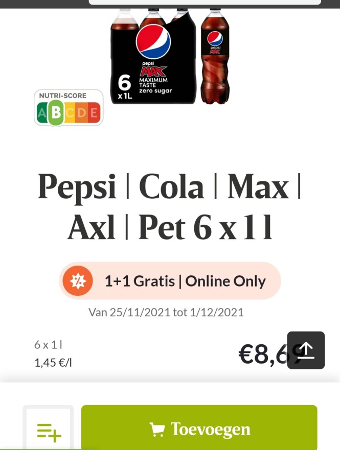 Delhaize 1+1 pepsi max 6x1l tot 1/12