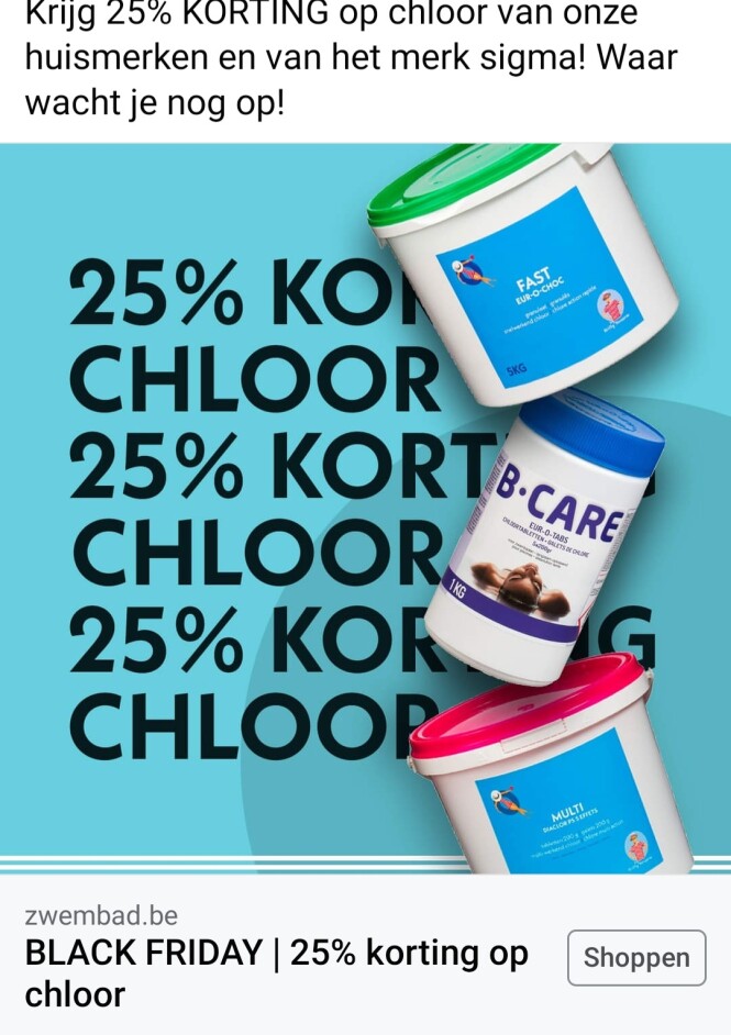zwembad.be -25% op chloor van onze huismerken...