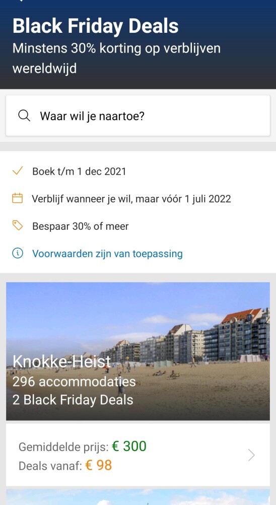 Booking.com minstens 30% korting op verblijve...