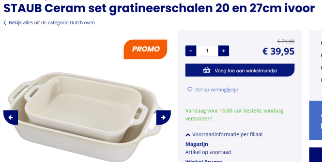 Staub gratineerschalen 2 stuks voor 39,95 ipv...