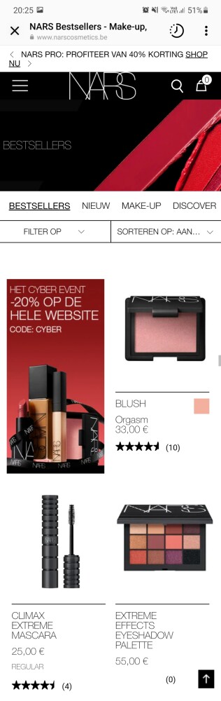 -20% bij NARS Cosmetics www.narscosmetics.be