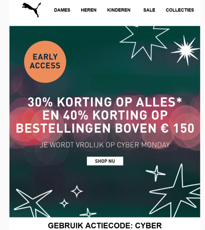 30% korting op alles, bij aankoop vanaf €150...