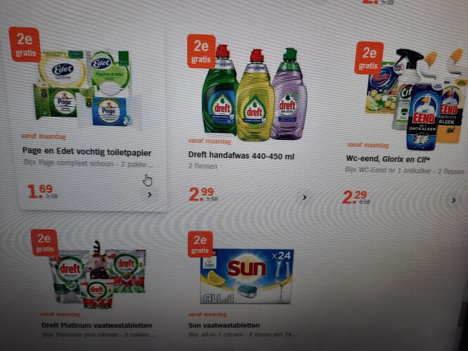 Ah vanaf 6/12 2e gratis op oa dreft afwas 440...