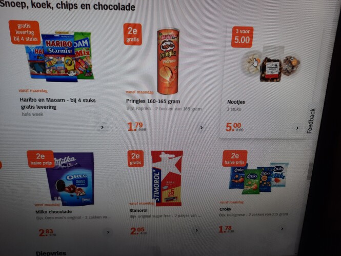 Ah vanaf 6/12 2e grats pringles, milka choco...