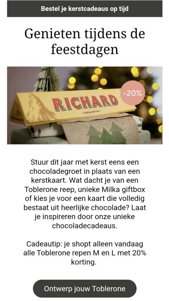 20% korting op reuze toblerone bij Your Surpr...