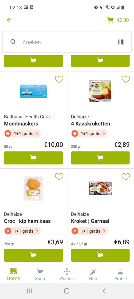 Delhaize 1+1 mondmaskers garnalkroketten, kaa...