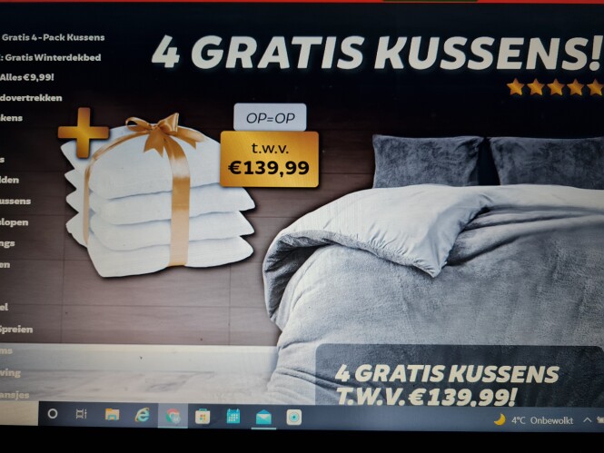 Bij Dekbed-discounter.nl gratis 4 kussens bij...