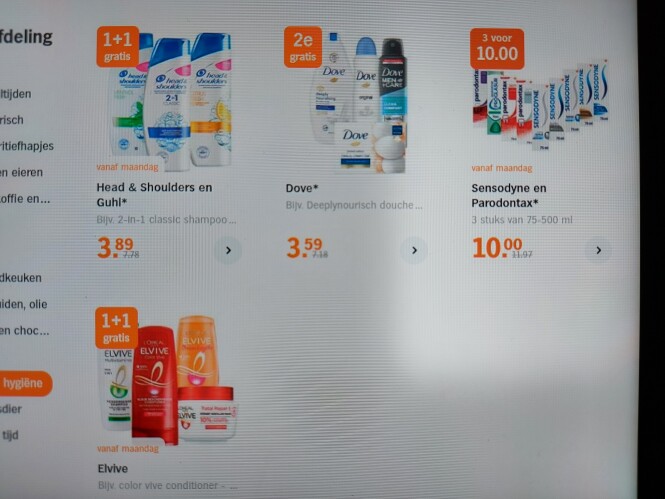 Ah vanaf ma 1+1 elvive, head&shouldrs, 3 voor...