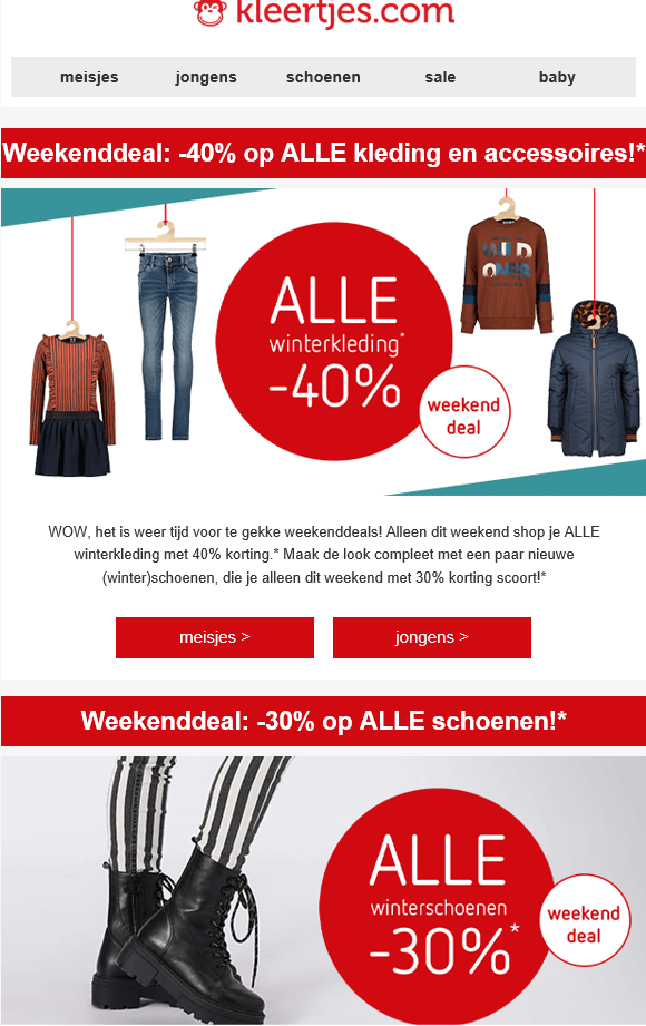 Weekenddeal bij kleertjes.com: 40% korting op...