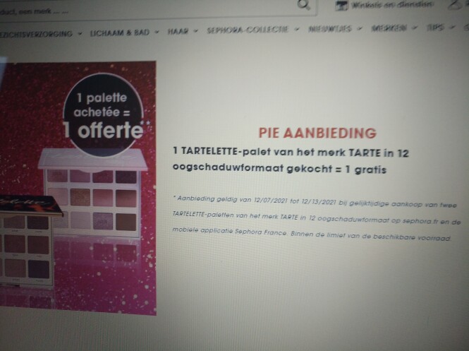 1+1 gratis Tartelettepalette v het merk Tarte...