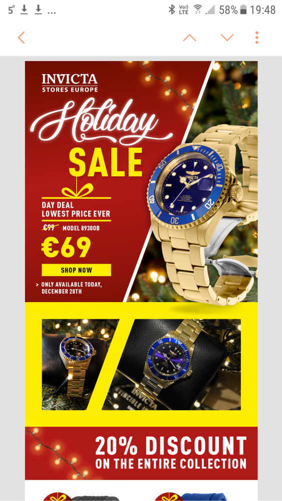 Invicta horloge van 99 euro naar 69 euro