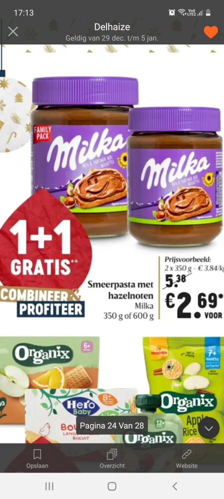 Delhaize 29/12-5/1 1+1 op milka Smeerpasta me...