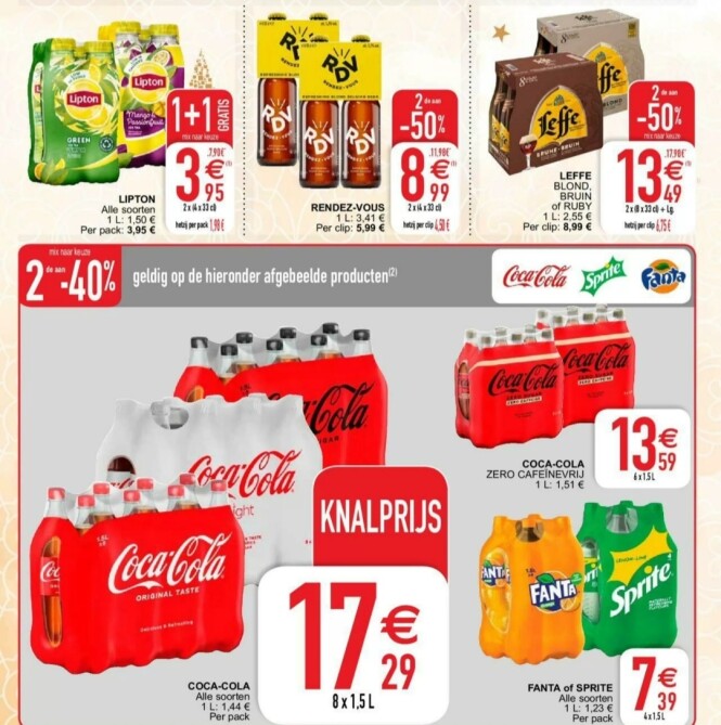 Cora 1+1 lipton, 2de azn -40% coca-cola, 2de...