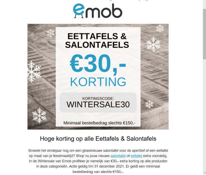 €30,- extra korting op alle eettafels en salo...