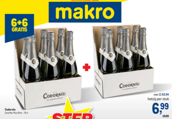 Bij Makro 29/12 tem 11/01: 6+6 op Codorniu, 1...