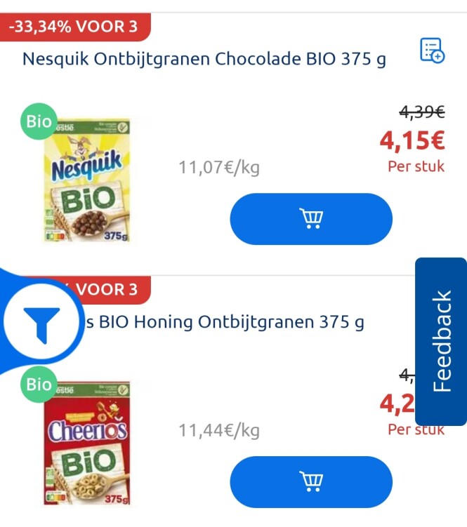 Carrefour ontbijtgranen bio nesquick, cheerio...