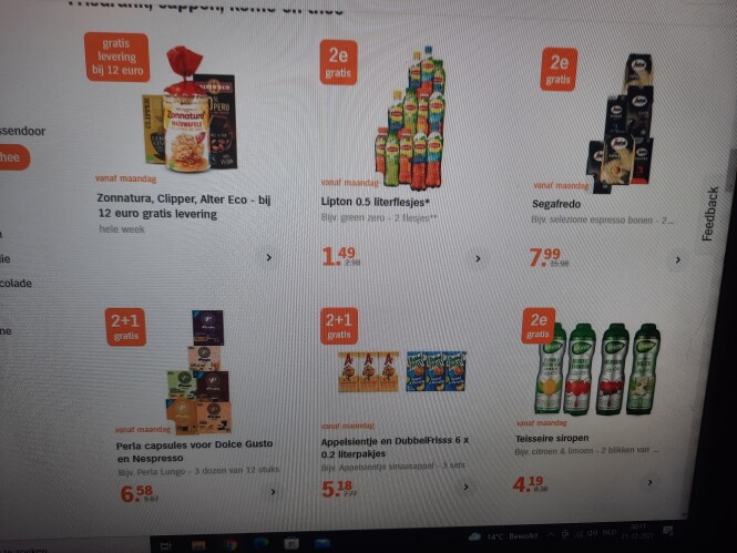 Ah vanaf 3/1 2e gratis lipton 0,5l, sefafredo...