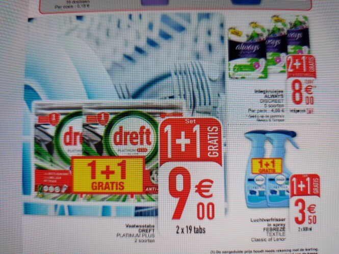 Cora 1+1 dreft, 1+1 febreze, 2+1 always discr...