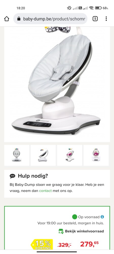 4 Moms Mamaroo, standaardprijs €329, promo €2...
