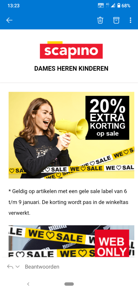 Bij Scapino is er 20% extra korting op artike...