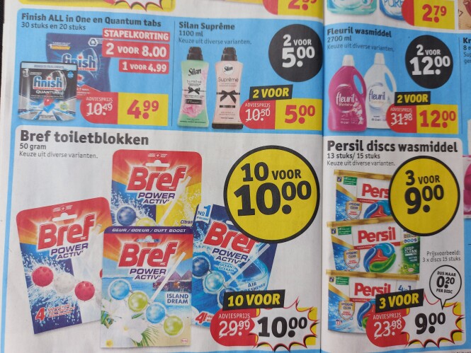 Kruidvat bref 10 voor €10, persil discs 3 voo...