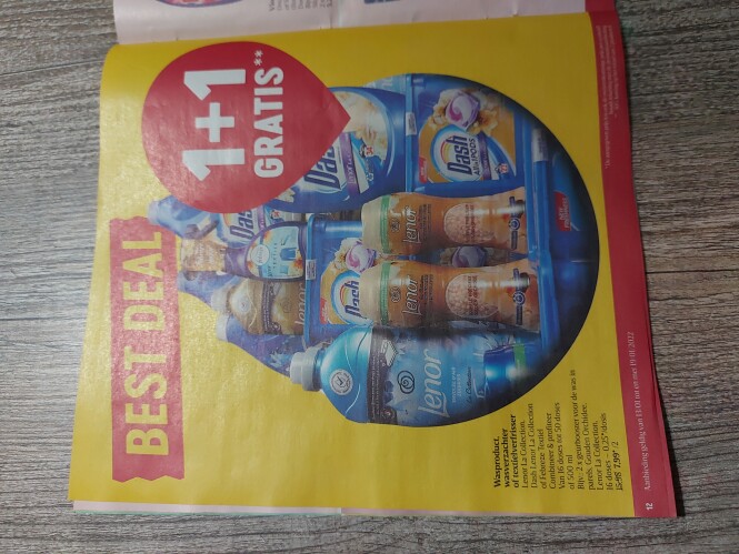 Delhaize 1+1 dash, lenor of febreze textiel,...