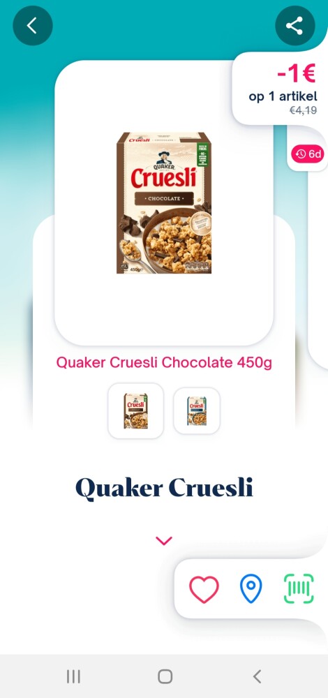 Shopmium -€1 op quaker cruesli terugbetaald