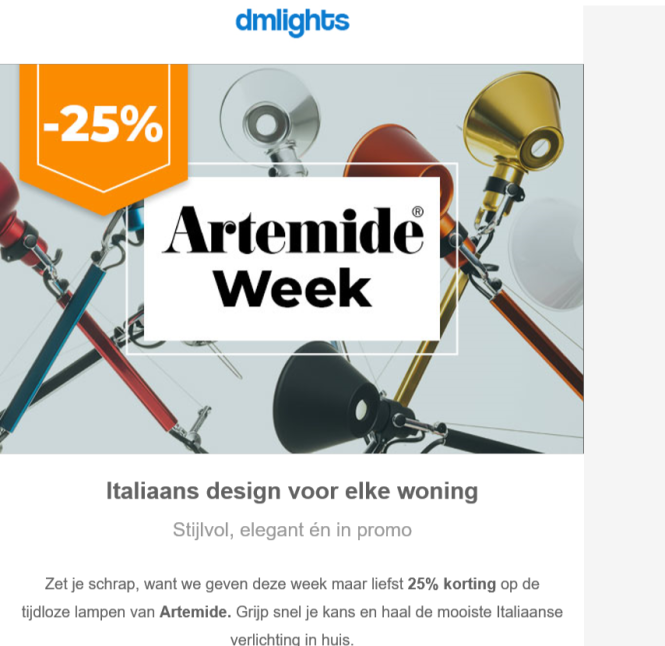 Bij dmlights is er 25% korting op de tijdloze...