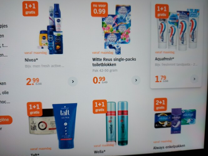 AH 1+1 nivea, €0.99 witte reus single-packs t...