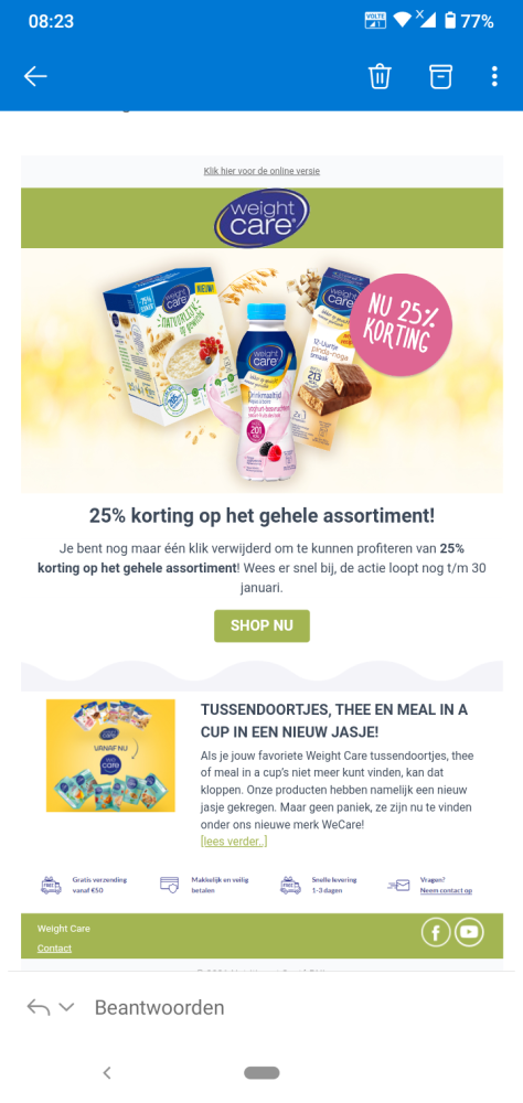 Bij weight Care is er 25% korting op het gehe...