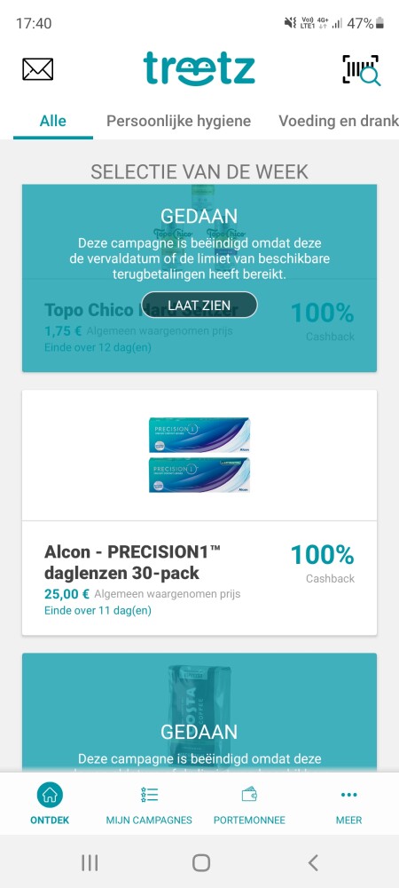 Bij Treetz 100% cashback op Alcon daglenzen