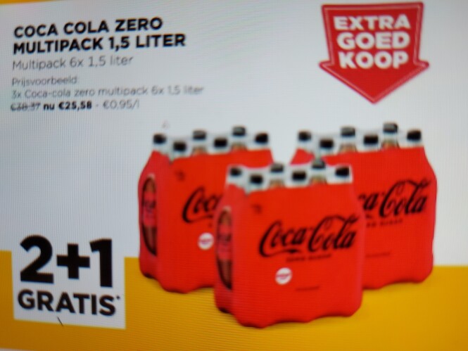 Jumbo 2+1 coca-cola zero multipack 1,5l, 3+1...