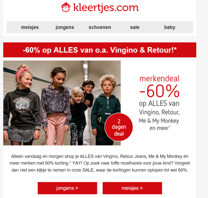 2-dagendeal bij kleertjes.com: Alleen vandaag...