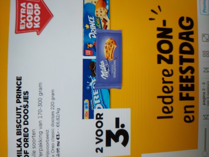 Jumbo 2 voor €3 milka biscuit, prince of oreo...